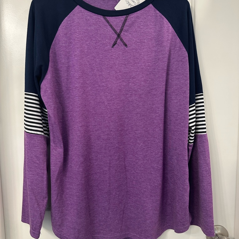 Women's Purple and Navy Long Sleeve Top